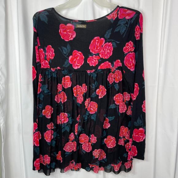 Matilda Jane shirt blouse top women's XL pink and red roses on black stretchy - Picture 14 of 16